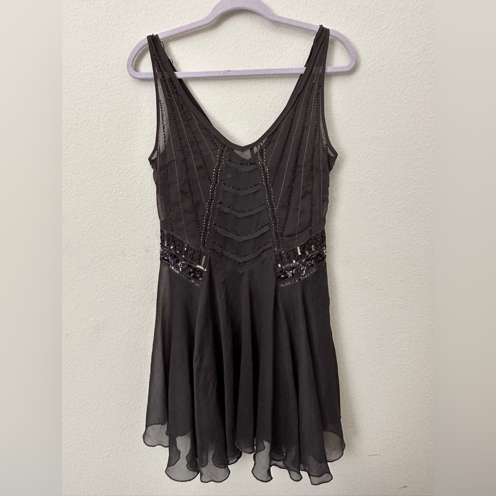 Free People Beaded Grey Mini Dress Small